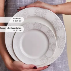 Karaca Tafelservice Für 12 Personen-Forever Bone China New Olio 53-teiliges Tafelservice für 12 Personen, Weiß Beyaz