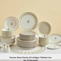 Karaca Tafelservice Für 12 Personen-Forever Bone Dorothy, 53-teiliges Tafelservice für 12 Personen Gold
