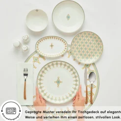 Karaca Tafelservice Für 12 Personen-Forever Bone Dorothy, 53-teiliges Tafelservice für 12 Personen Gold