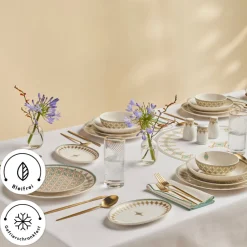 Karaca Tafelservice Für 12 Personen-Forever Bone Dorothy, 53-teiliges Tafelservice für 12 Personen Gold