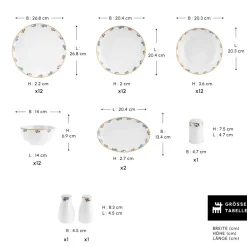 Karaca Tafelservice Für 12 Personen-Forever Bone New Brillo 53-Teiliges 12-Personen Geschirrset Multıcolor