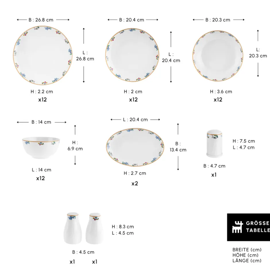 Karaca Tafelservice Für 12 Personen-Forever Bone New Brillo 53-Teiliges 12-Personen Geschirrset Multıcolor