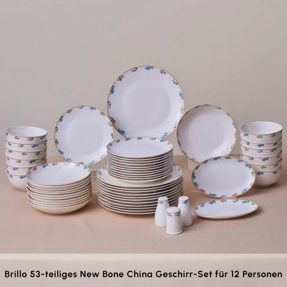 Karaca Tafelservice Für 12 Personen-Forever Bone New Brillo 53-Teiliges 12-Personen Geschirrset Multıcolor