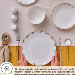 Karaca Tafelservice Für 12 Personen-Forever Bone New Brillo 53-Teiliges 12-Personen Geschirrset Multıcolor