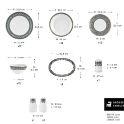 Karaca Tafelservice Für 12 Personen-Forever Bone New Cordoba 53-Teiliges 12-Personen Geschirrset Multıcolor