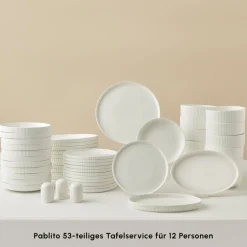 Karaca Tafelservice Für 12 Personen-Forever Bone Pablito 53-Teiliges Tafelservice Für 12 Personen, Weiß