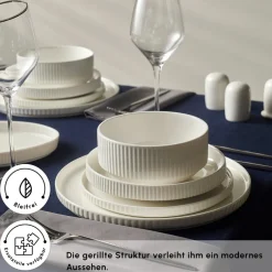 Karaca Tafelservice Für 12 Personen-Forever Bone Pablito 53-Teiliges Tafelservice Für 12 Personen, Weiß
