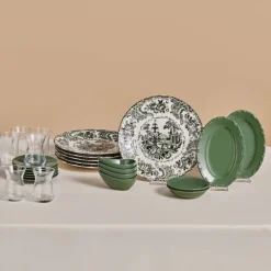 Karaca Frühstücksset Für 6 Personen-Forever Bone Vittoria, Frühstücksset 26-teilig für 6 Personen Grün01