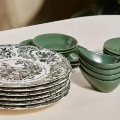 Karaca Frühstücksset Für 6 Personen-Forever Bone Vittoria, Frühstücksset 26-teilig für 6 Personen Grün01