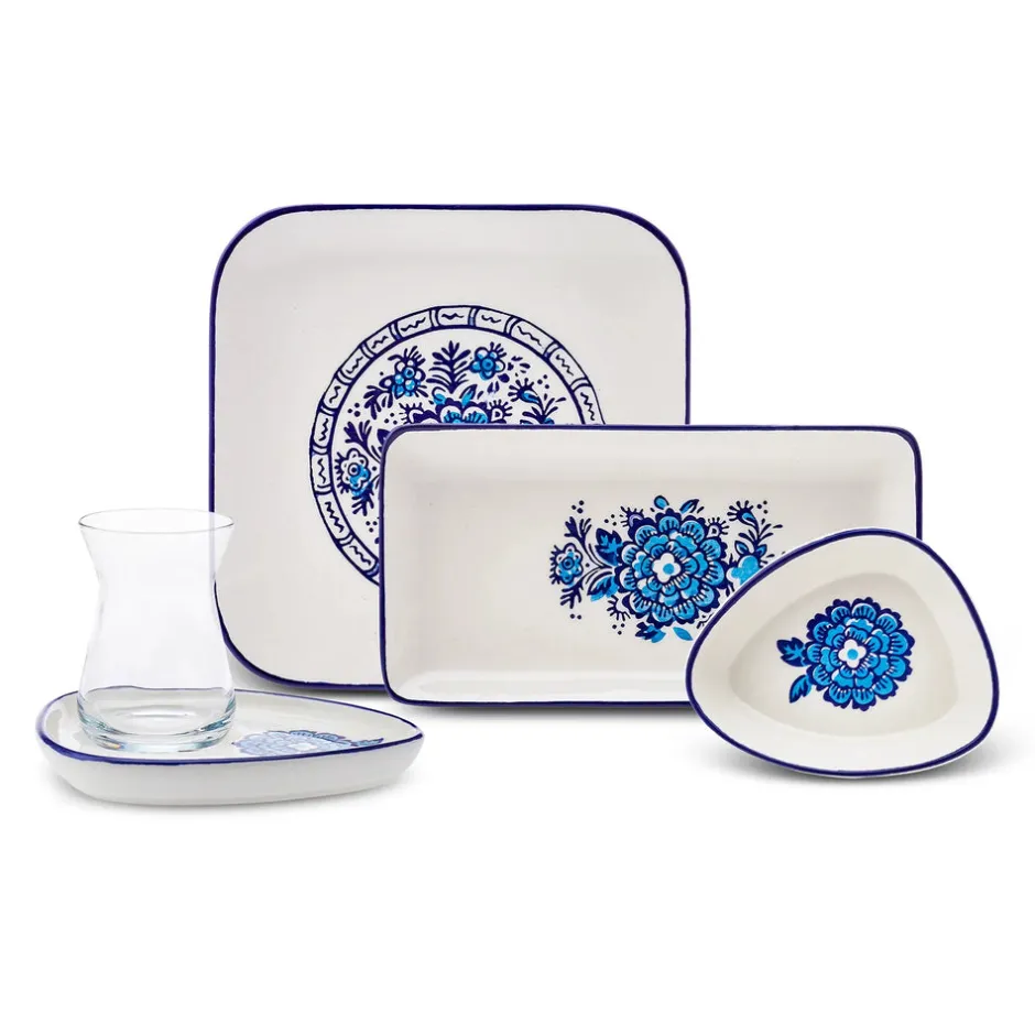 Karaca Frühstücksset Für 6 Personen-Fresia für 6 Personen Frühstücksset und Servierschalen, 24 Teilig Blau01