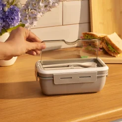 Karaca Vorratsbehälter-Fusca Lunchbox mit Gabel und Löffel Grau
