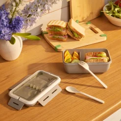 Karaca Vorratsbehälter-Fusca Lunchbox mit Gabel und Löffel Grau