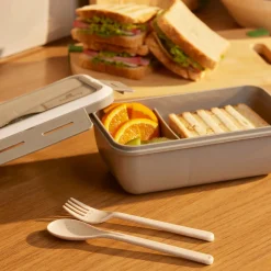 Karaca Vorratsbehälter-Fusca Lunchbox mit Gabel und Löffel Grau