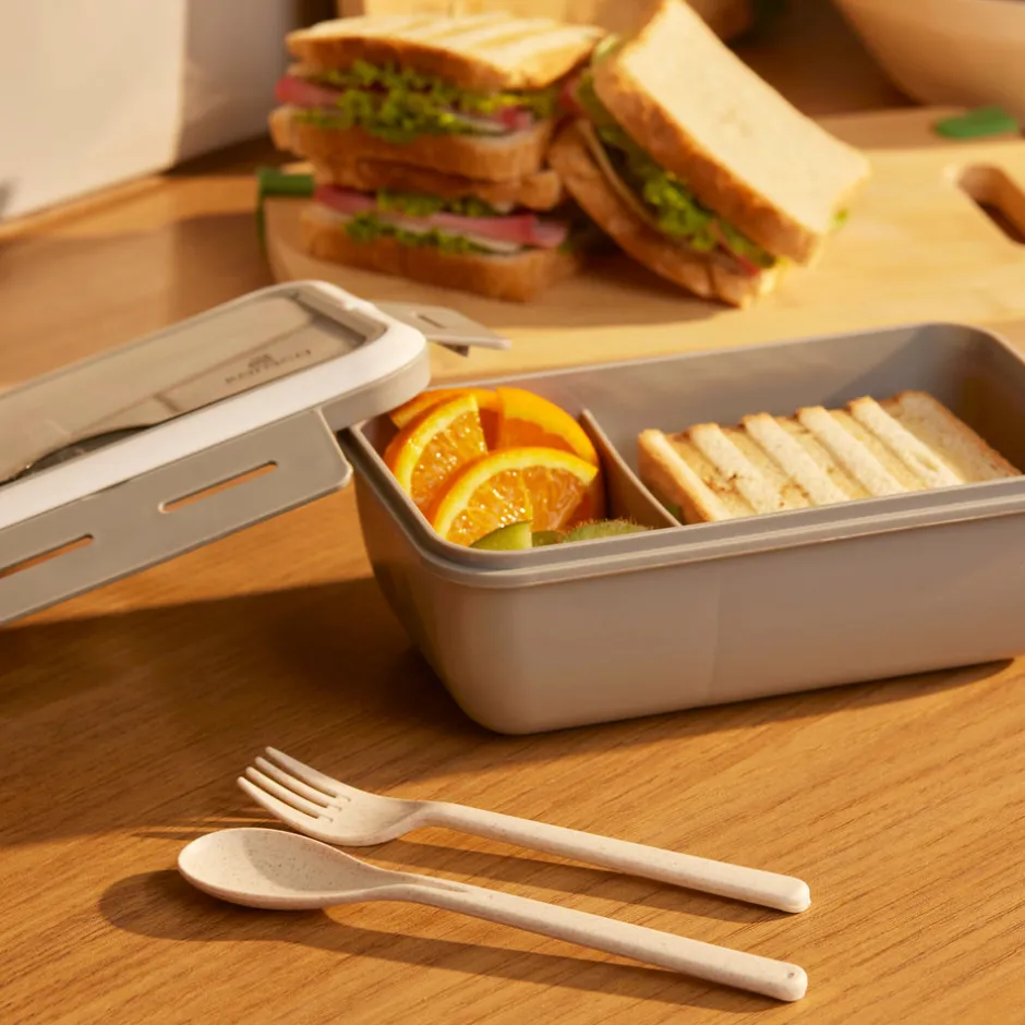 Karaca Vorratsbehälter-Fusca Lunchbox mit Gabel und Löffel Grau