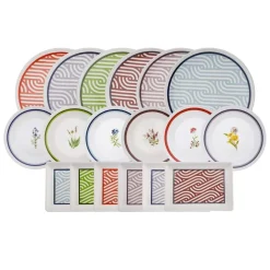 Karaca Frühstücksset Für 6 Personen|Tortenplatte Servierteller Set-Giardino Porzellan 18 Teile für 6 Personen Frühstücks-/Service-Set Multıfarben