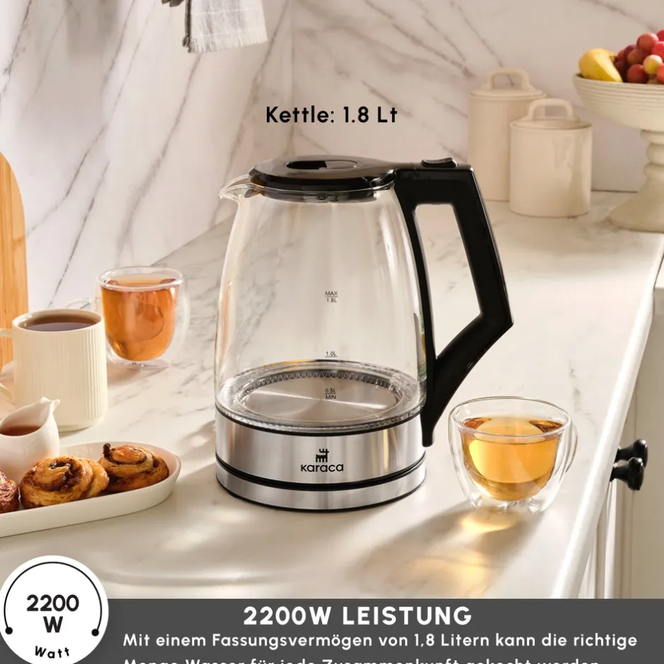 Karaca Wasserkocher-Glacia Glas Wasserkocher, 2200W, 1,8L, Transparent