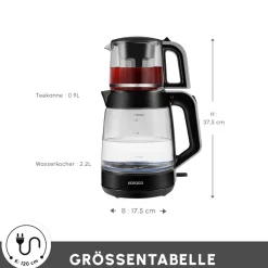 Karaca Teekocher-Glass Tea XL 2 in 1 Glas-Teemaschine Space Gray Space Grau