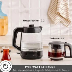 Karaca Teekocher-Glass Tea XL 2 in 1 Glas-Teemaschine Space Gray Space Grau