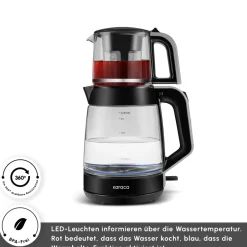 Karaca Teekocher-Glass Tea XL 2 in 1 Glas-Teemaschine Space Gray Space Grau
