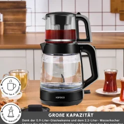 Karaca Teekocher-Glass Tea XL 2 in 1 Glas-Teemaschine Space Gray Space Grau