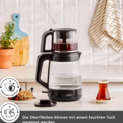 Karaca Teekocher-Glass Tea XL 2 in 1 Glas-Teemaschine Space Gray Space Grau
