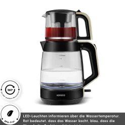 Karaca Teekocher-Glass Tea XL 2in1 Glas-Teezubereiter und Wasserkocher Creme Cream