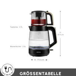 Karaca Teekocher-Glass Tea XL 2in1 Glas-Teezubereiter und Wasserkocher Creme Cream
