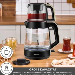 Karaca Teekocher-Glass Tea XL 2in1 Glas-Teezubereiter und Wasserkocher Creme Cream