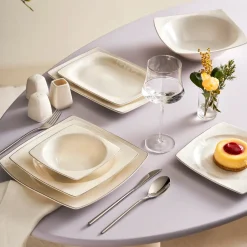 Karaca Tafelservice Für 12 Personen-Glint New Generation Bone Geschirr-Set 57 Teilig für 12 Personen Weıß01