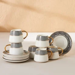 Karaca Mokka & Espressotassen Set-Globe Kaffeeservice für 6 Personen Schwarz01
