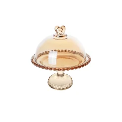 Karaca Kuchenplatte-Glory Kuchenständer mit Fuß, 19 cm Material: Glas Amber