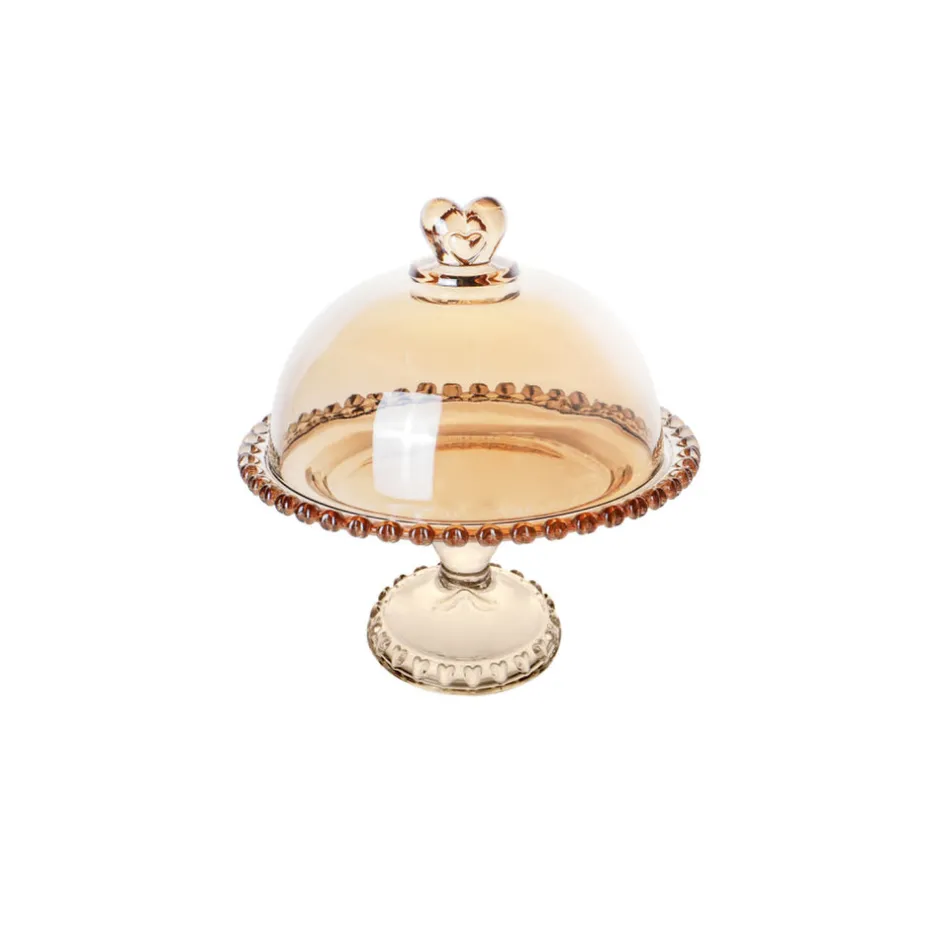 Karaca Kuchenplatte-Glory Kuchenständer mit Fuß, 19 cm Material: Glas Amber