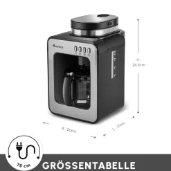 Karaca Kaffeemaschinen|Filter Kaffeemaschine-Grindmaestro Filter-Kaffeemaschine mit Eingebaute Kaffeemühle, 0,5L, 600W, Inox Grau02