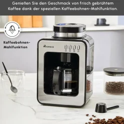 Karaca Kaffeemaschinen|Filter Kaffeemaschine-Grindmaestro Filter-Kaffeemaschine mit Eingebaute Kaffeemühle, 0,5L, 600W, Inox Grau02