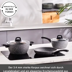 Karaca Granittopf Sets-Gris Biogranite Induktion-Basis Kochgeschirr-Set, 5 Teilig Grau02