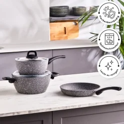 Karaca Granittopf Sets-Gris Biogranite Induktion-Basis Kochgeschirr-Set, 5 Teilig Grau02