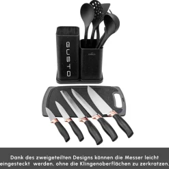 Karaca Messersets-Gusto Schwarzes 12-teiliges Messer-/Schneidebrett-Set Schwarz01