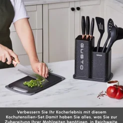 Karaca Messersets-Gusto Schwarzes 12-teiliges Messer-/Schneidebrett-Set Schwarz01