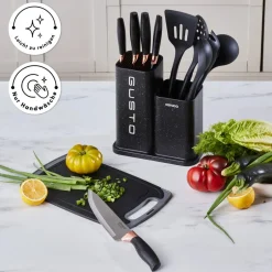 Karaca Messersets-Gusto Schwarzes 12-teiliges Messer-/Schneidebrett-Set Schwarz01