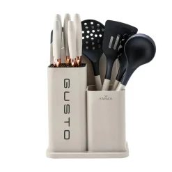 Karaca Messersets-Gusto 12-teiliges Messer-/Schneidebrett-Set in Creme Creme01