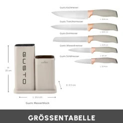 Karaca Messersets-Gusto 12-teiliges Messer-/Schneidebrett-Set in Creme Creme01