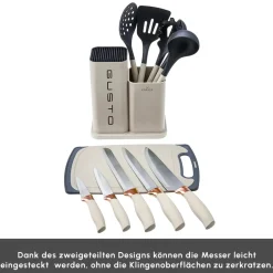 Karaca Messersets-Gusto 12-teiliges Messer-/Schneidebrett-Set in Creme Creme01