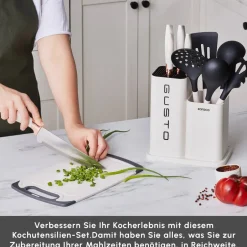 Karaca Messersets-Gusto 12-teiliges Messer-/Schneidebrett-Set in Creme Creme01