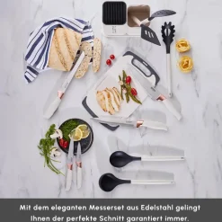 Karaca Messersets-Gusto 12-teiliges Messer-/Schneidebrett-Set in Creme Creme01