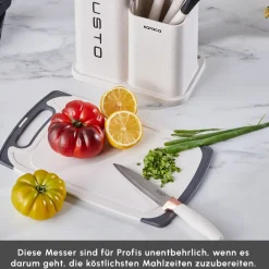 Karaca Messersets-Gusto 12-teiliges Messer-/Schneidebrett-Set in Creme Creme01