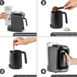 Karaca Türkischer Kaffeekocher|Kaffeemaschinen-Hatır Aqua Wassertank Automatische Türkische Kaffeemaschine Galaxy Grey