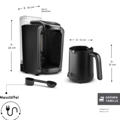 Karaca Türkischer Kaffeekocher|Kaffeemaschinen-Hatır Aqua Wassertank Automatische Türkische Kaffeemaschine Schwarz Siyah
