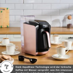 Karaca Türkischer Kaffeekocher|Kaffeemaschinen-Hatır Aqua Wassertank Automatische Türkische Kaffeemaschine Rose Gold