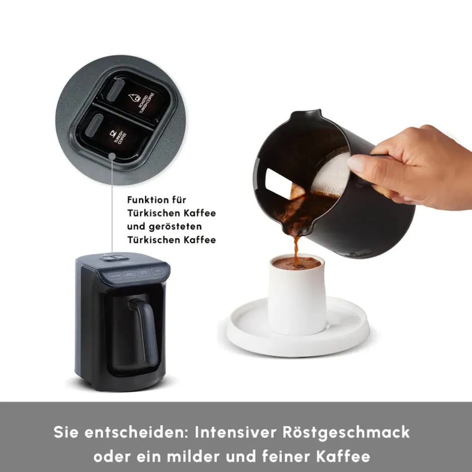 Karaca Türkischer Kaffeekocher|Kaffeemaschinen-Hatır Kaffeemaschine mit Röstfunktion Anthrazit, 535W Galaxıe Grau