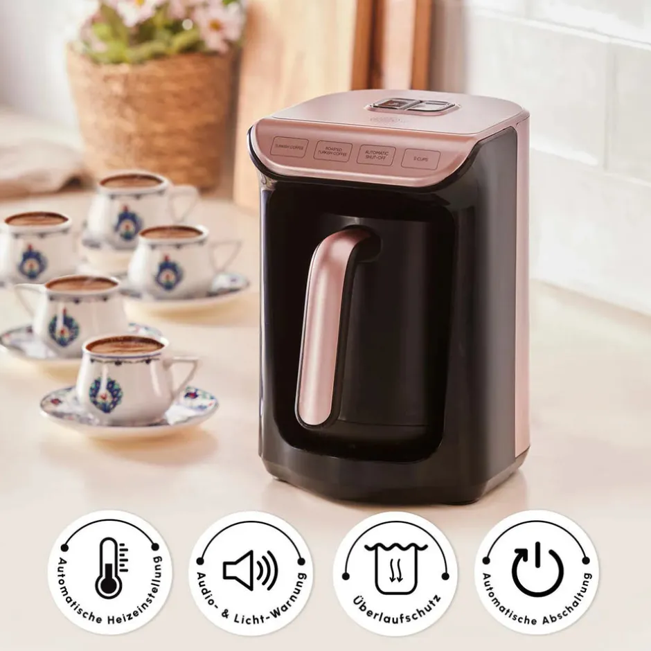 Karaca Türkischer Kaffeekocher|Kaffeemaschinen-Hatır Kaffeemaschine mit Röstfunktion Rosenbeere Rosebeere